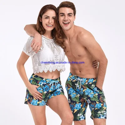 Calças de banho de praia Lovers Shorts de casal com flores